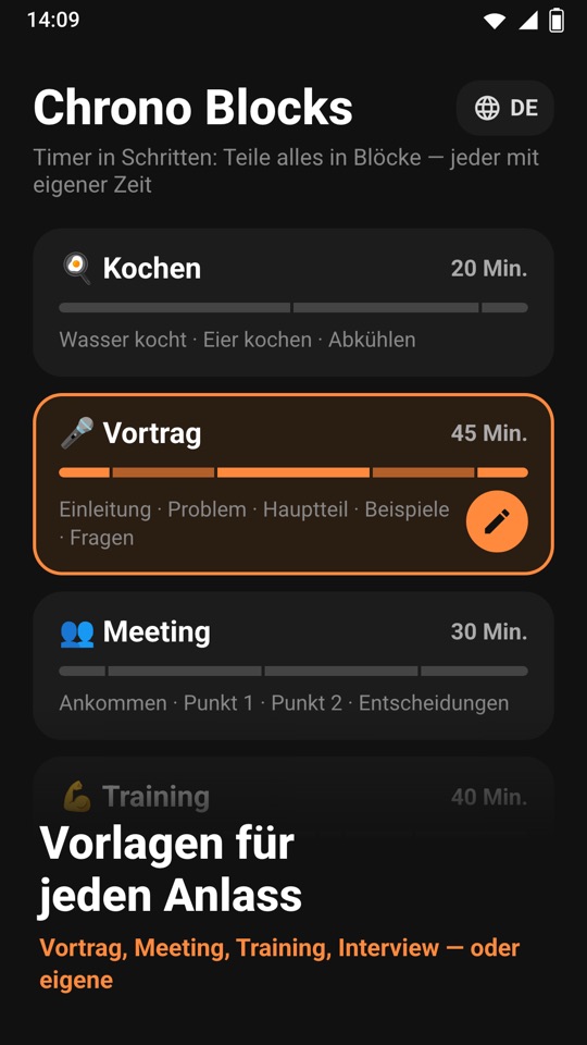 Chrono Blocks — Einblick in die App 1