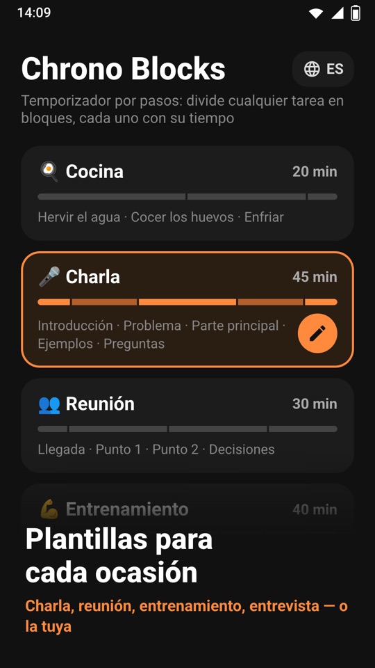 Chrono Blocks — Dentro de la app 1