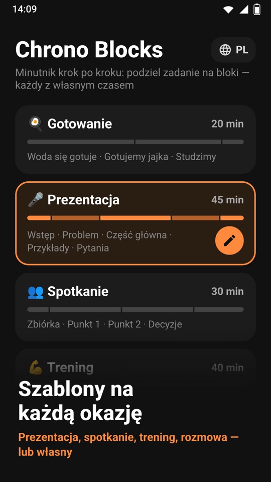 Chrono Blocks — Wnętrze aplikacji 1