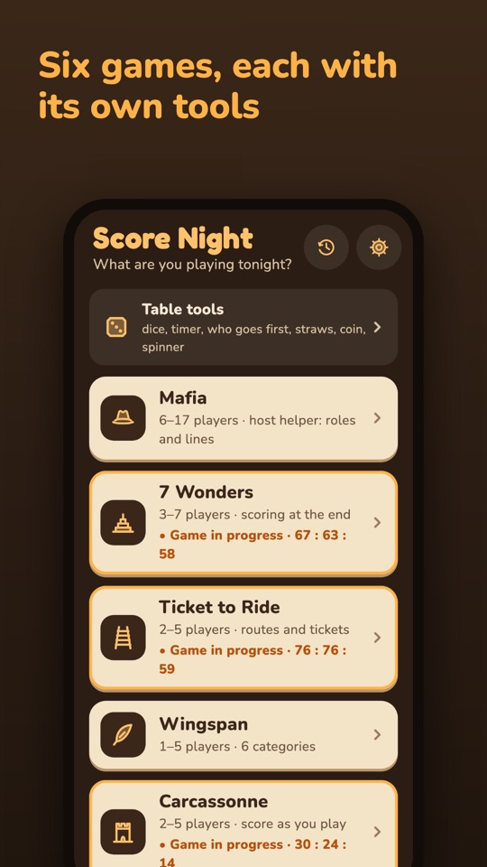 Score Night — Inside the app 3