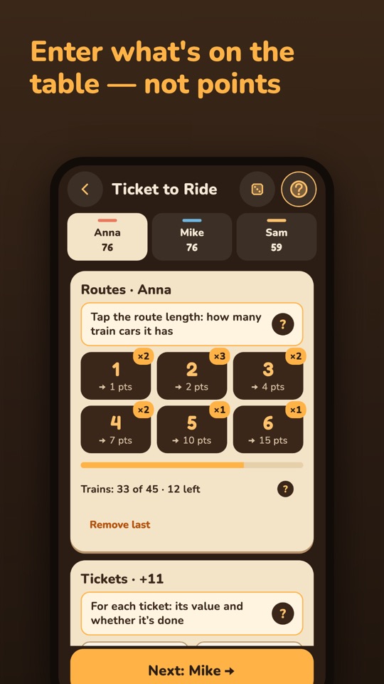 Score Night — Inside the app 4